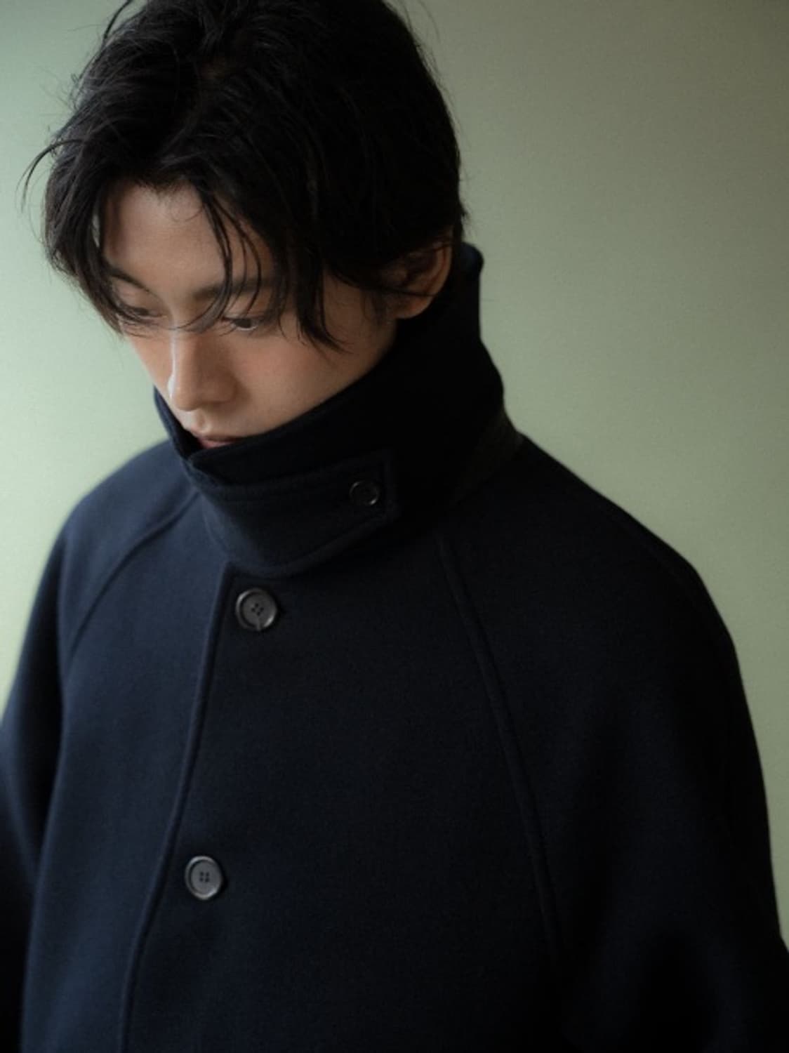 우드비 울 모사 레더 트림 코트 네이비색상 2사이즈 상품이미지2