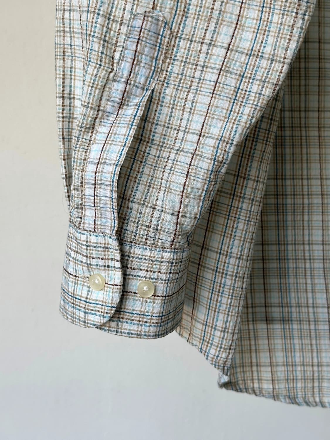 Light sucker fabric natural check shirt 상품이미지4