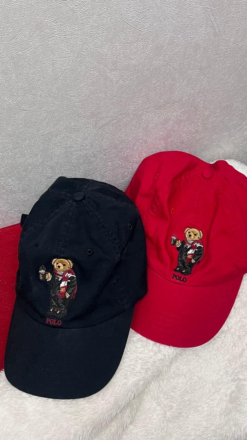 90s vintage 폴로 랄프로렌 곰돌이 빈티지 모자 블랙  레드 상품이미지1