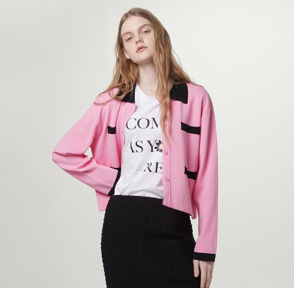 비뮤즈맨션(BEMUSE MANSION) 컬러 블록 니트가디건 프리사이즈 상품이미지1