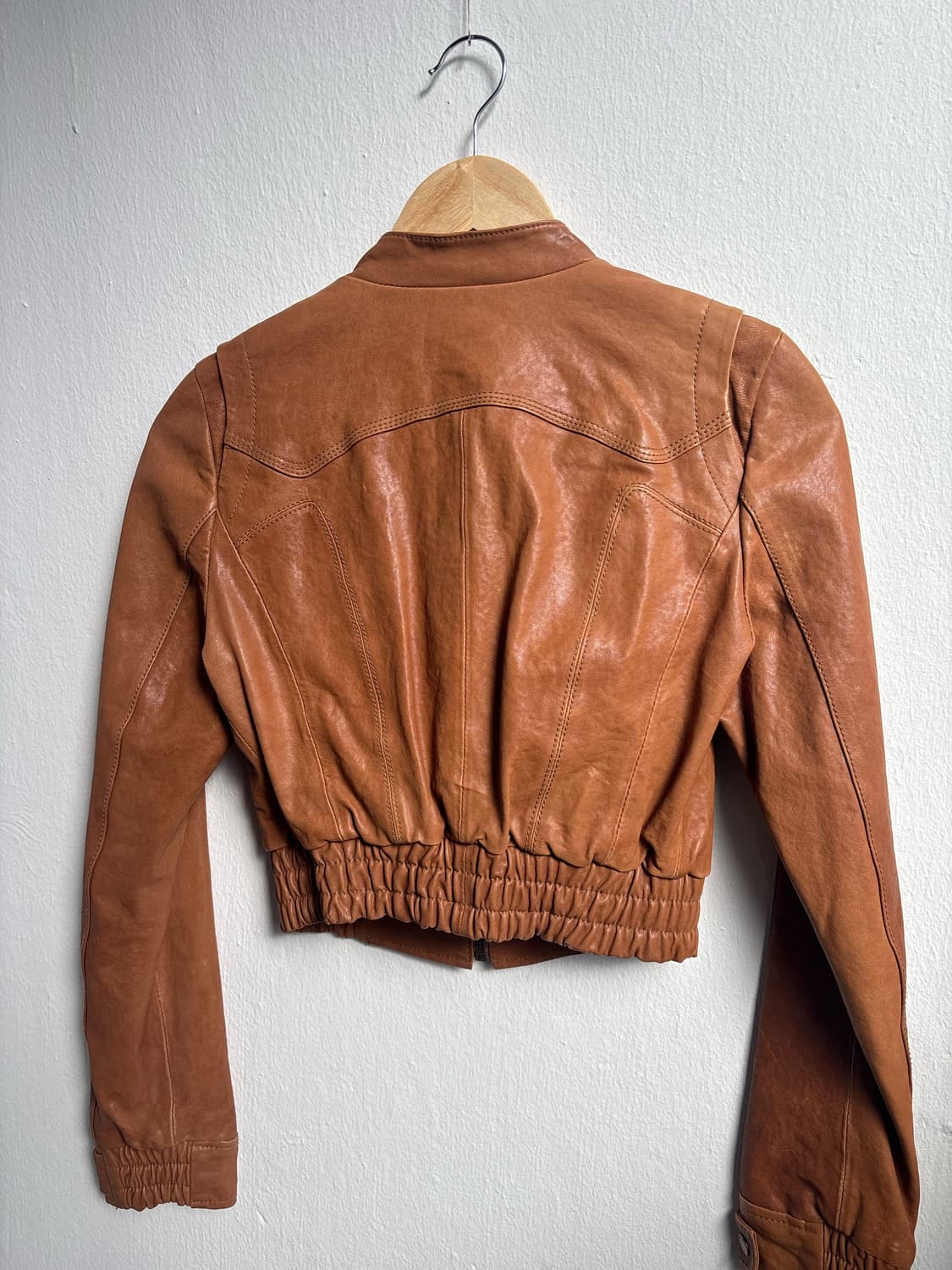 Vintage Brown Crop Leather Jacket 상품이미지4