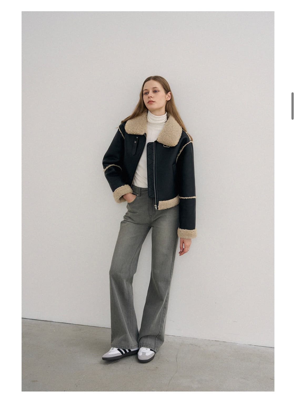 (새상품)(M) 드로우핏 우먼 시어링 크롭 무스탕 자켓 BLACK 판매 상품이미지2