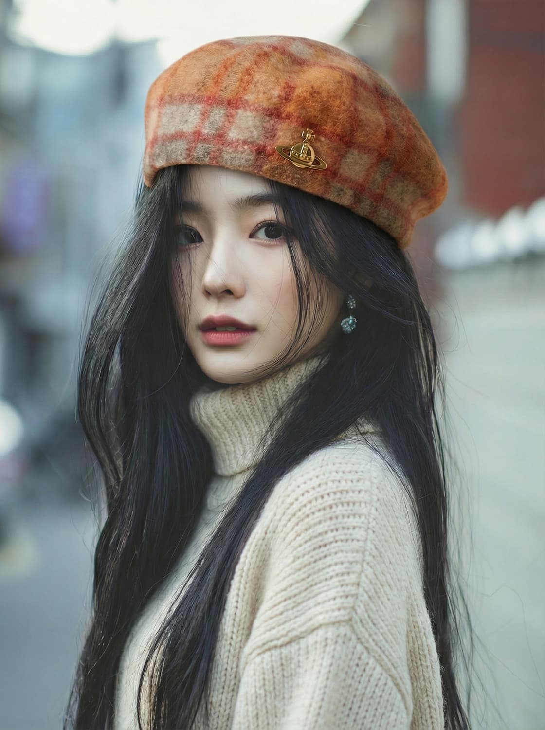 🪐 Vivienne Westwood 체크 베레모 – 브라운 믹스 상품이미지1