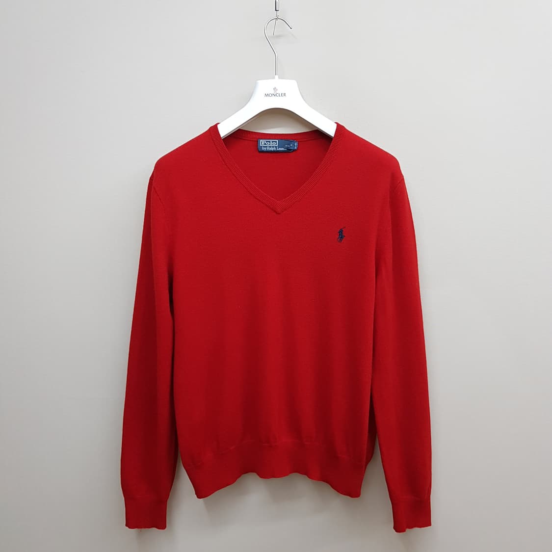 폴로 랄프로렌 레드 브이넥 메리노 울 니트 XL사이즈 상품이미지1