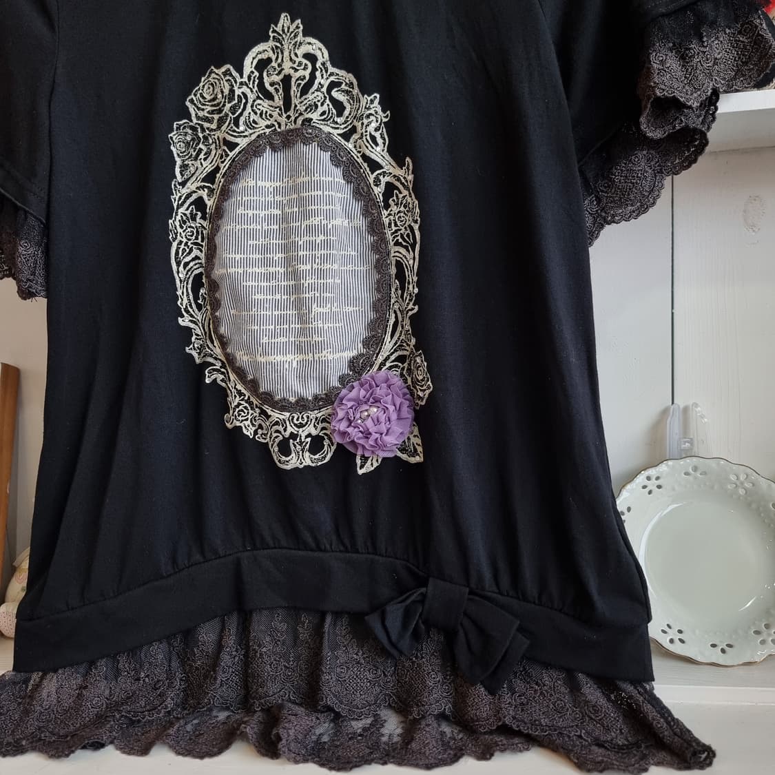 axes femme 레이스 블랙 반팔 블라우스 상품이미지3