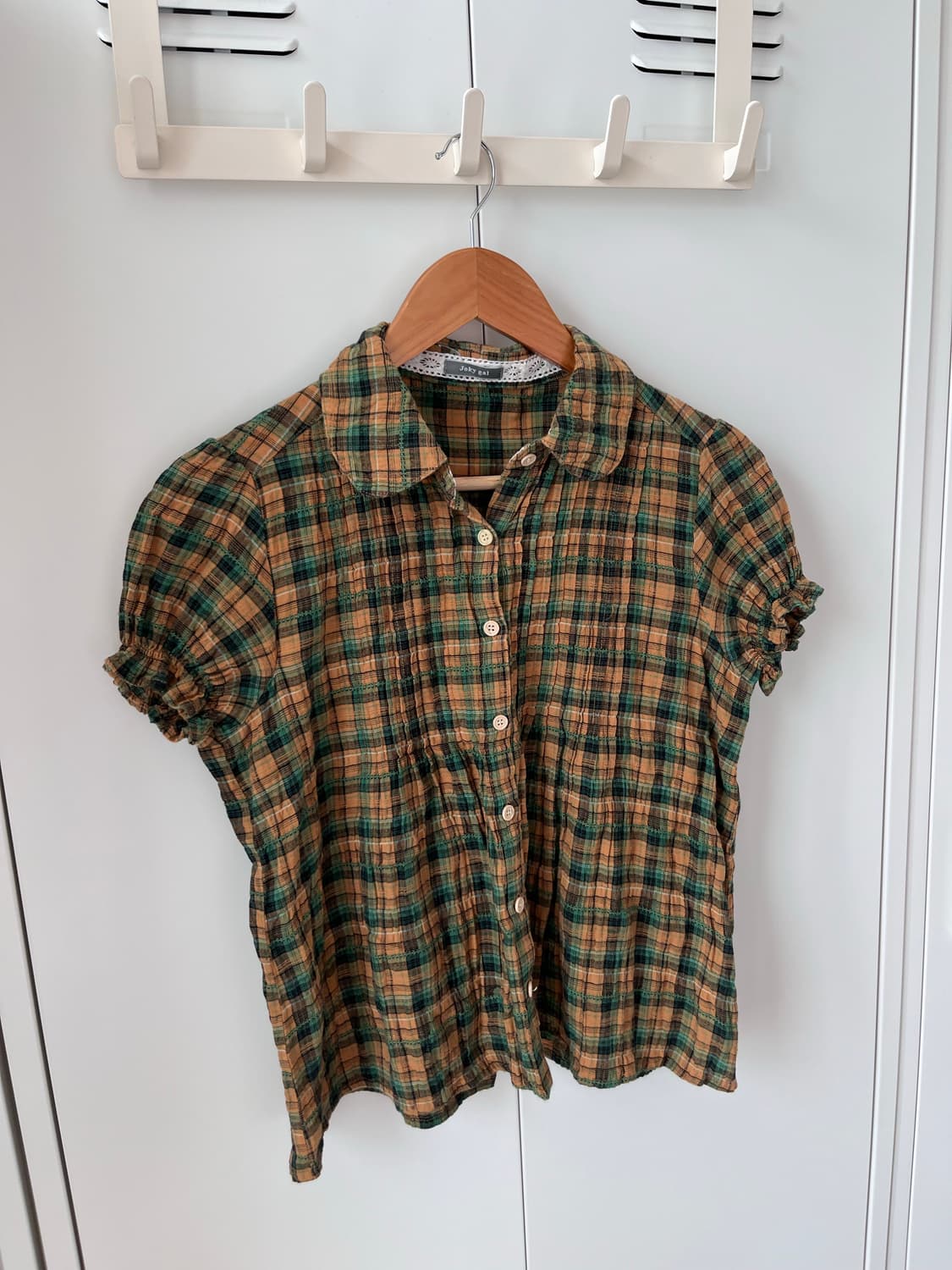 Joky gal 체크 셔링 반팔 블라우스  상품이미지7