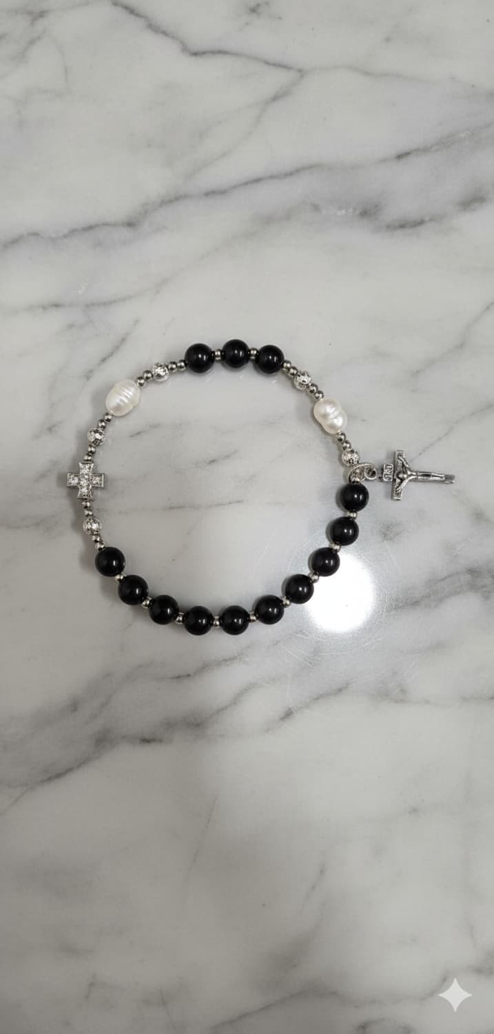 💖 핸드메이드 묵주팔찌 (천연 오닉스 & 바로크 진주) 상품이미지1