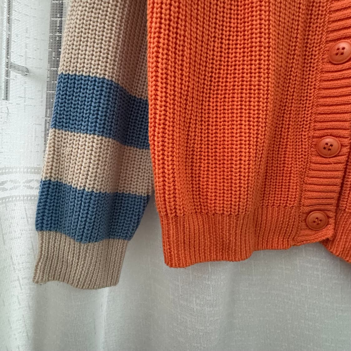 귀여운 니트 가디건 오렌지/아이보리 배색 상품이미지4