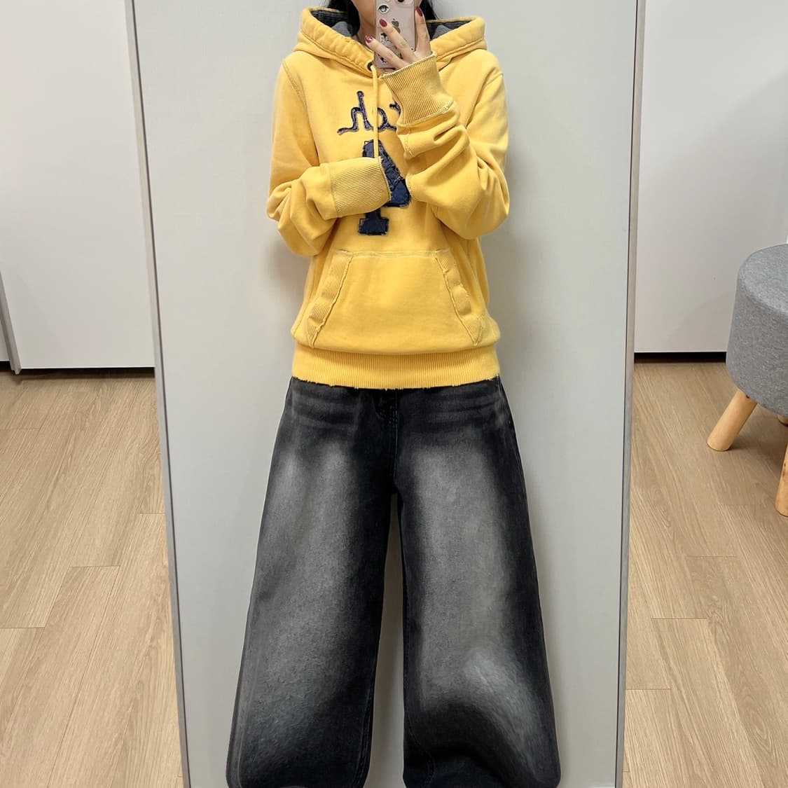 아베크롬비 자수로고 옐로우 후드티 상품이미지1