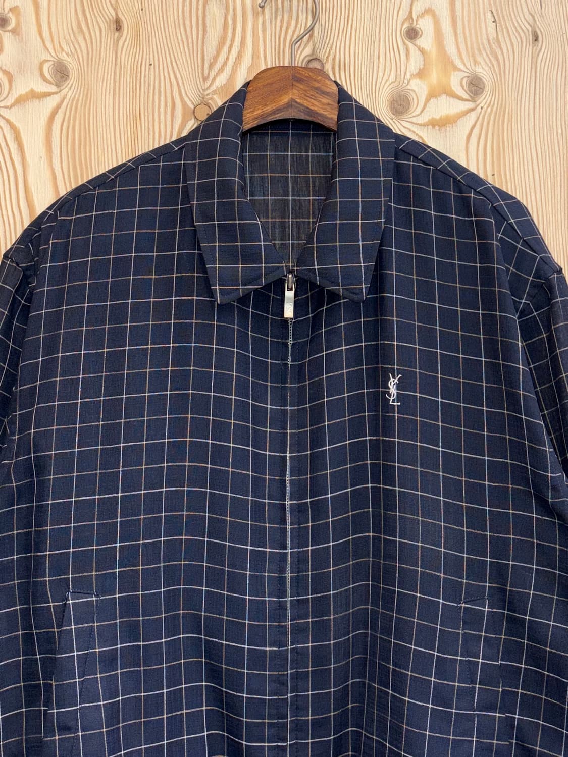 입생로랑 린넨 체크 블루종 자켓  상품이미지2