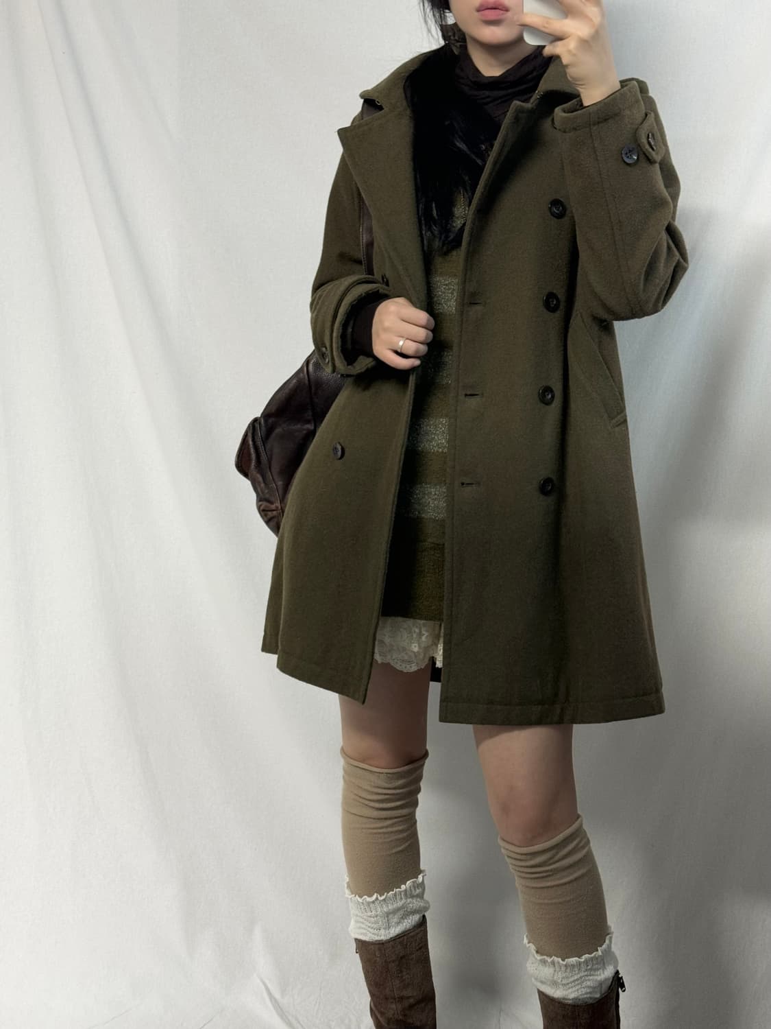 울 혼방 더블 버튼 후디드 코트 상품이미지4