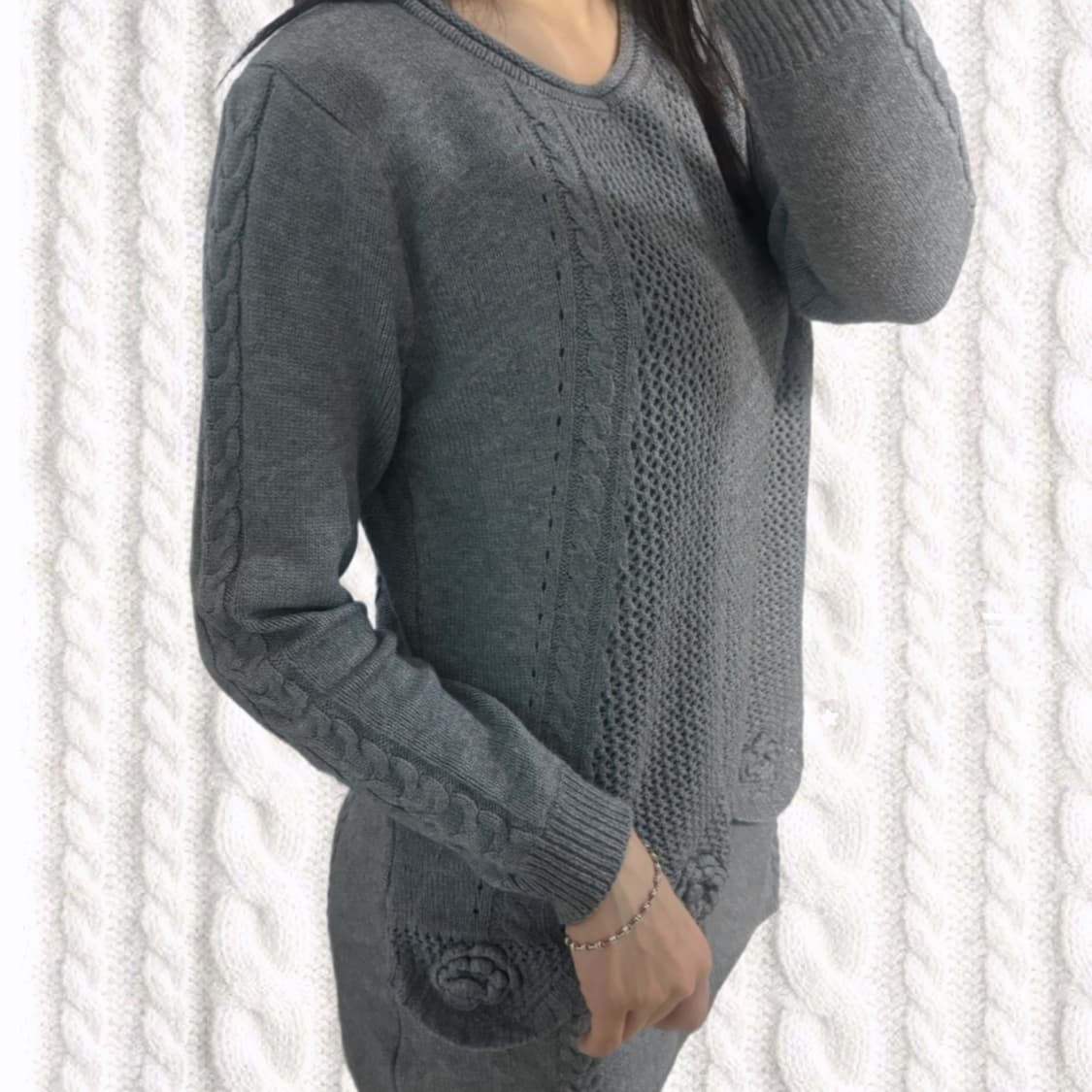 빈티지 플라워 그레이 니트 상품이미지2