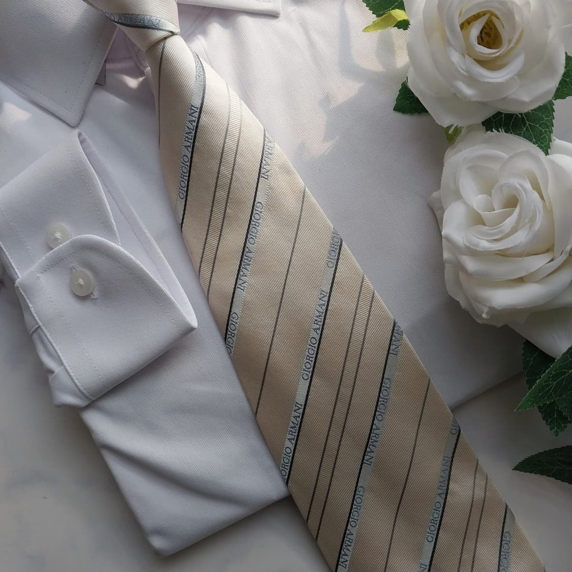 조르지오 아르마니 실크 아이보리 넥타이 10cm A~B등급 K1326
 상품이미지4