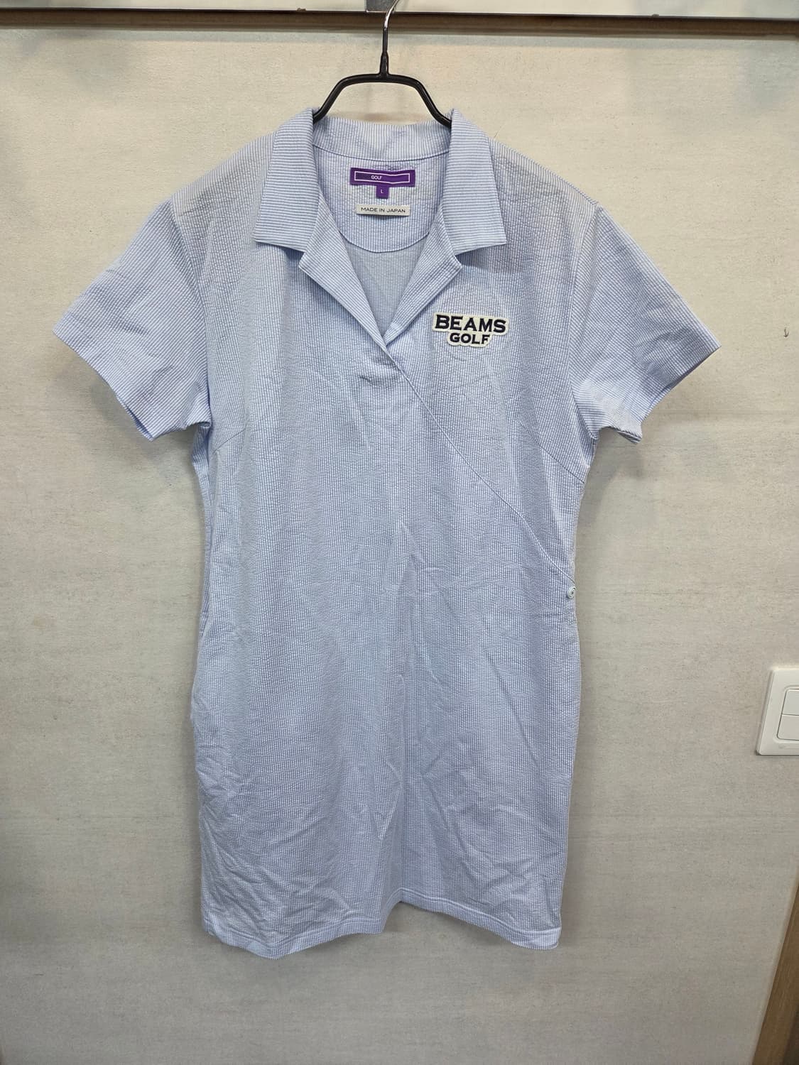 빔즈 여성 골프 시어서커 스트라이프 카라 원피스 L 상품이미지1