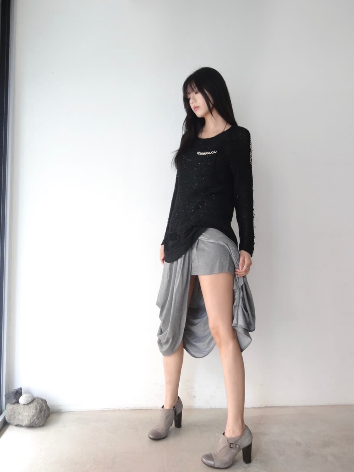 Gold chain detail knit / black 상품이미지1