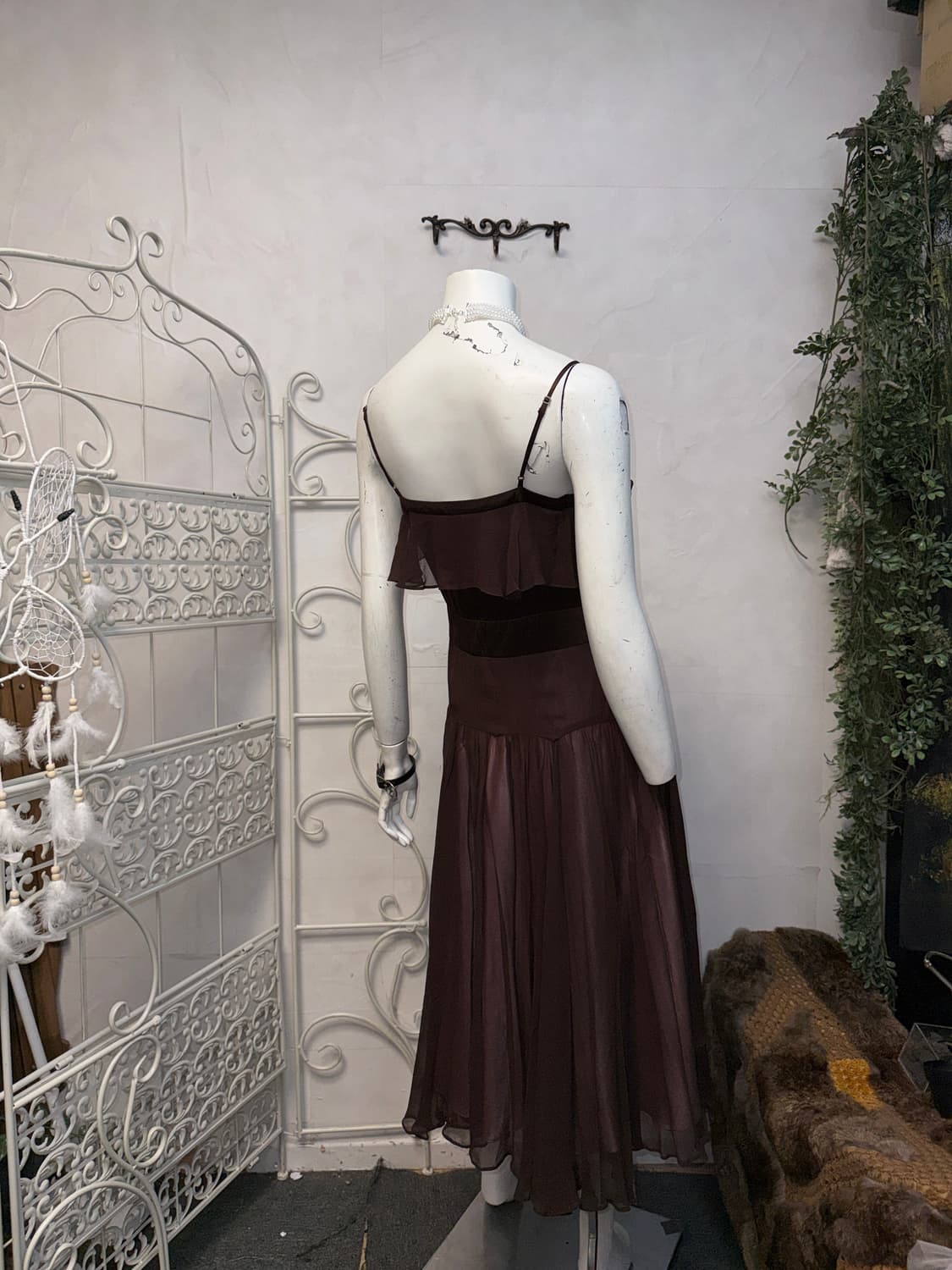 Pink brown silk pleats sheer ops 상품이미지3