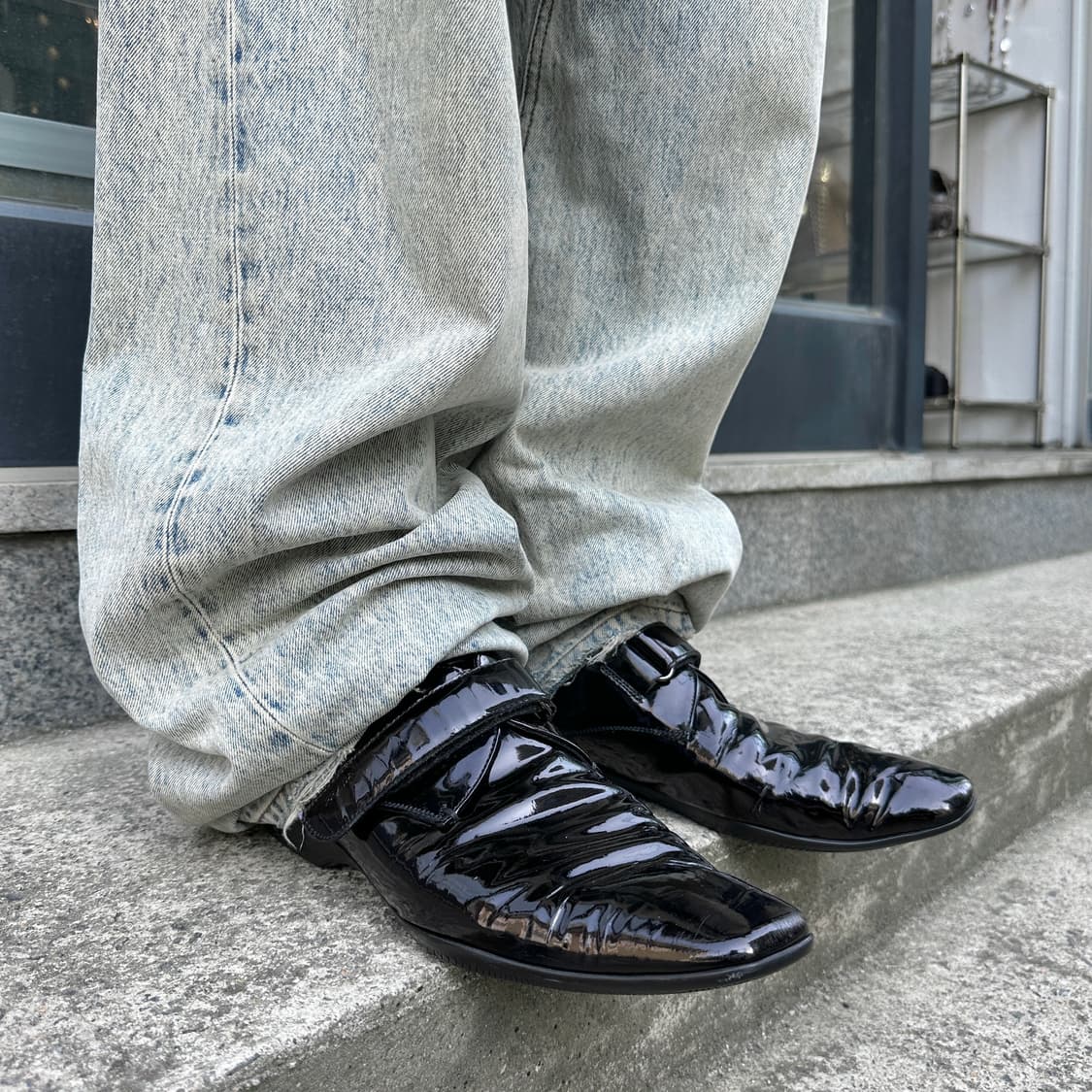 00s 프라다 스포츠 벨크로 페이턴트 가죽 스퀘어 토 로퍼 상품이미지1