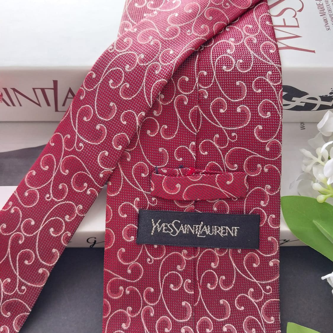 입생로랑 실크 와인 자카드 패턴 넥타이 9.5cm A+등급 K1950 상품이미지5
