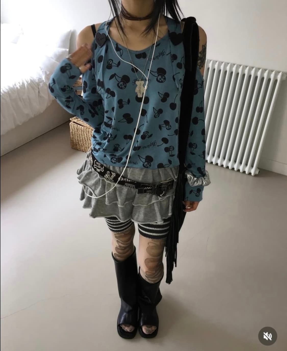 히스테릭글래머 체리 오프숄더 블루 빈티지 히글 버테클 대장템 상품이미지3