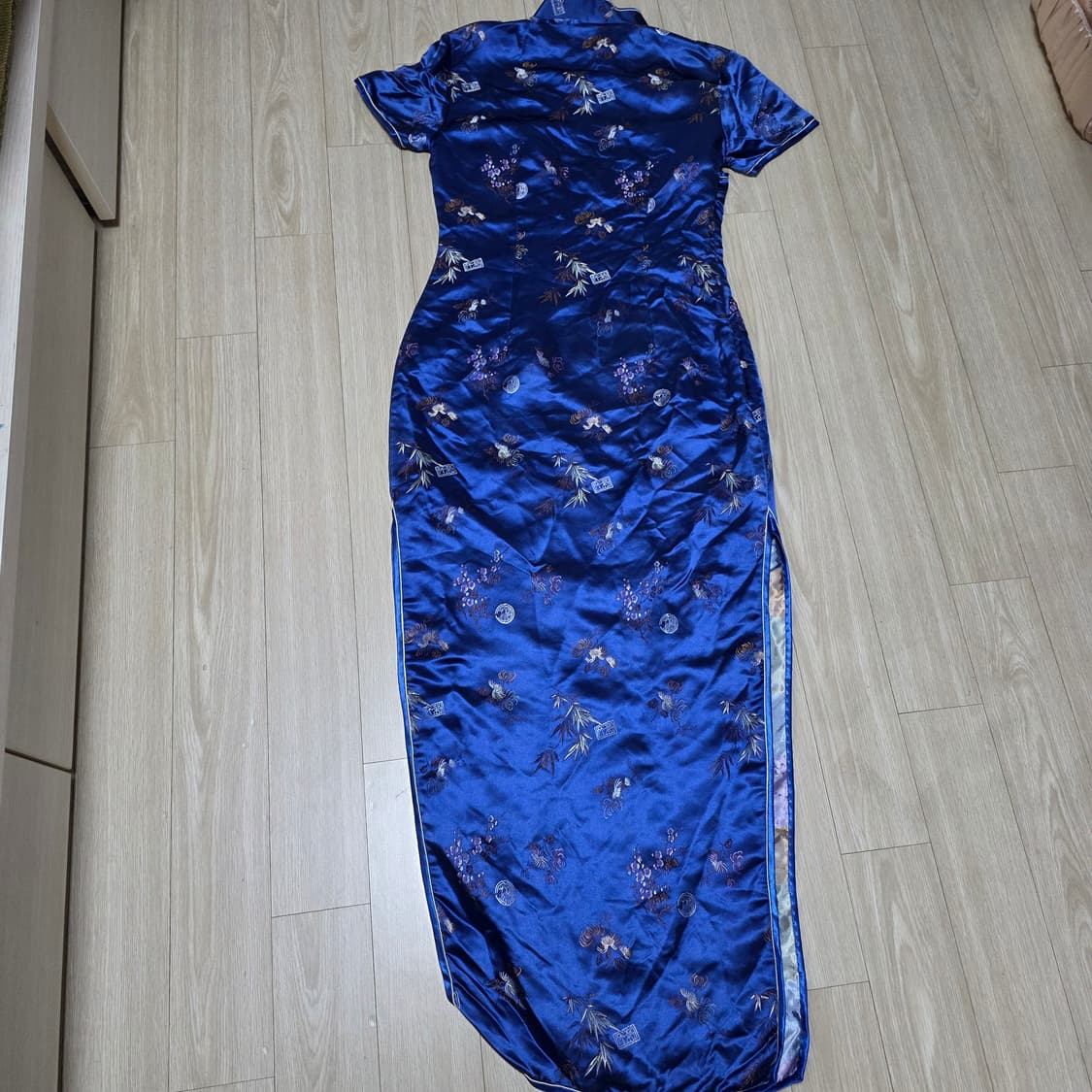 차이나빈티지)블루 플라워패턴 트임섹시 롱 치파오원피스 상품이미지2