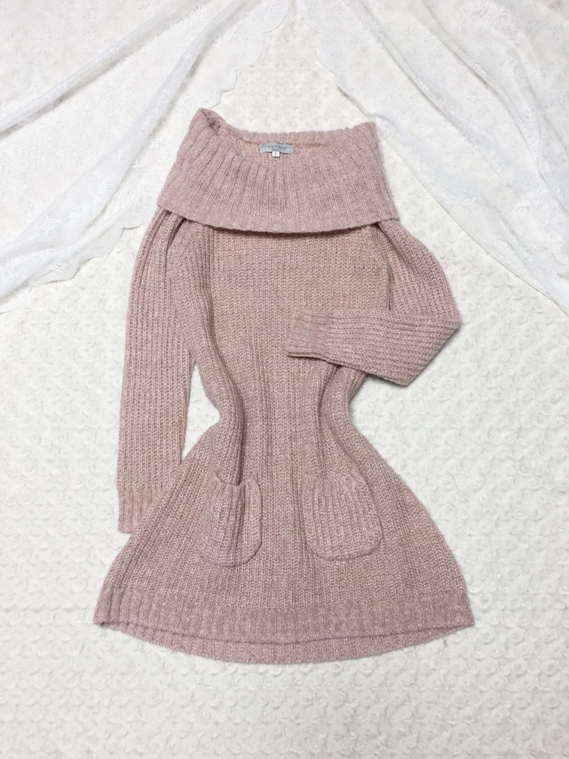 빈티지 세오리아 핑크 글리터 오프숄더 니트 상품이미지1