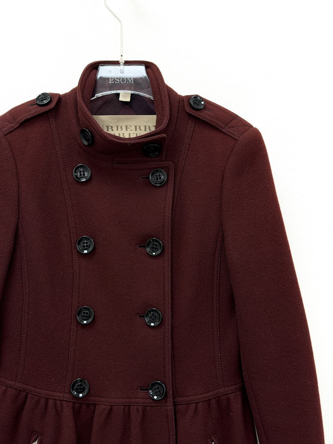 버버리 브릿 버건디 울 캐시미어 페플럼 코트 상품이미지3