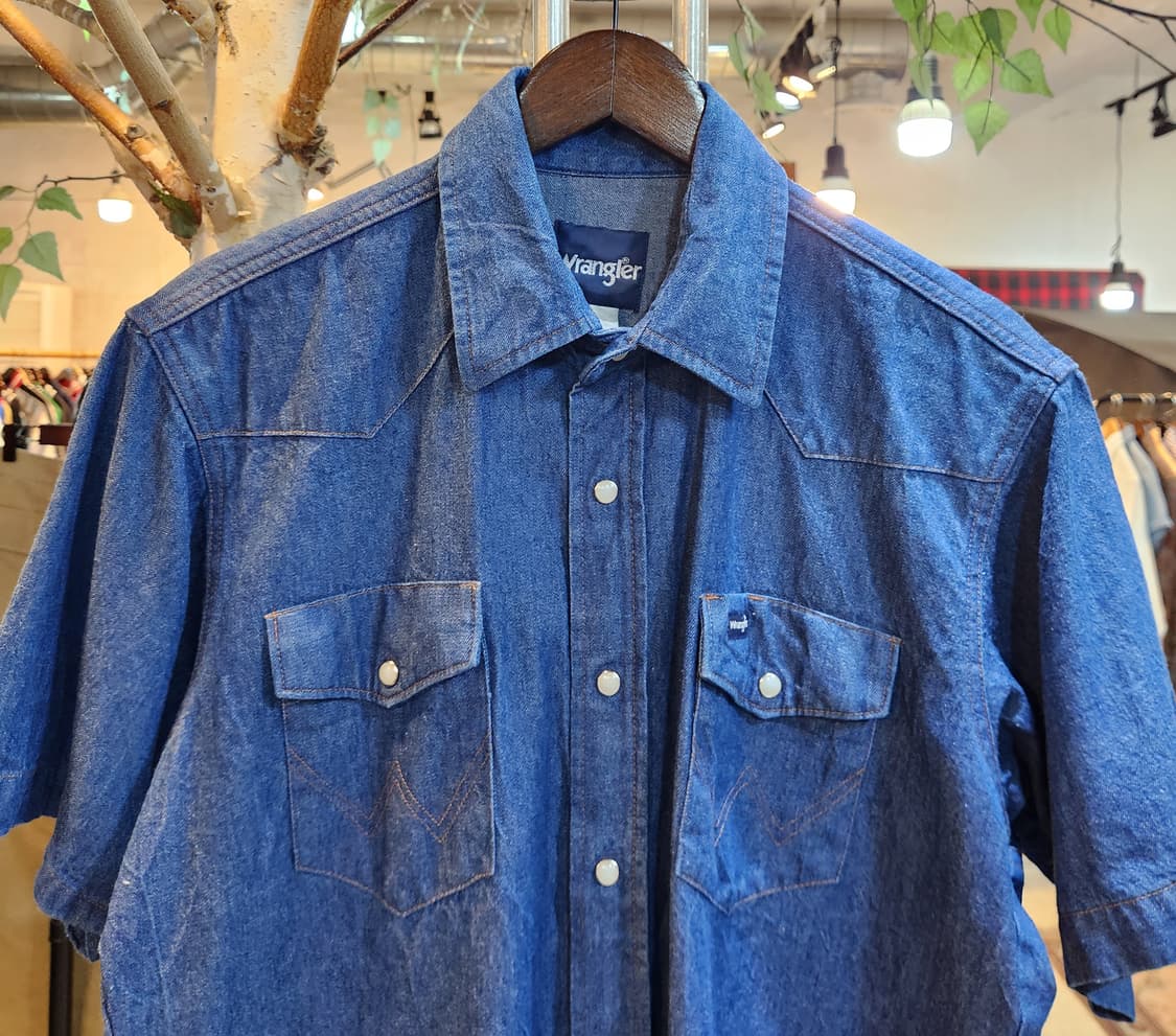 80-90s 랭글러 데님 카라 빈티지 반팔 셔츠 상품이미지2