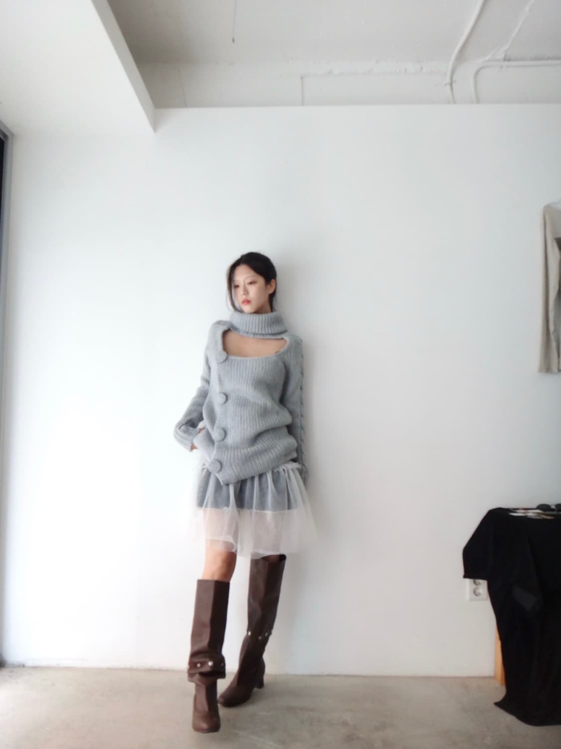 Circle point open knit & ops / lightgrey 상품이미지2