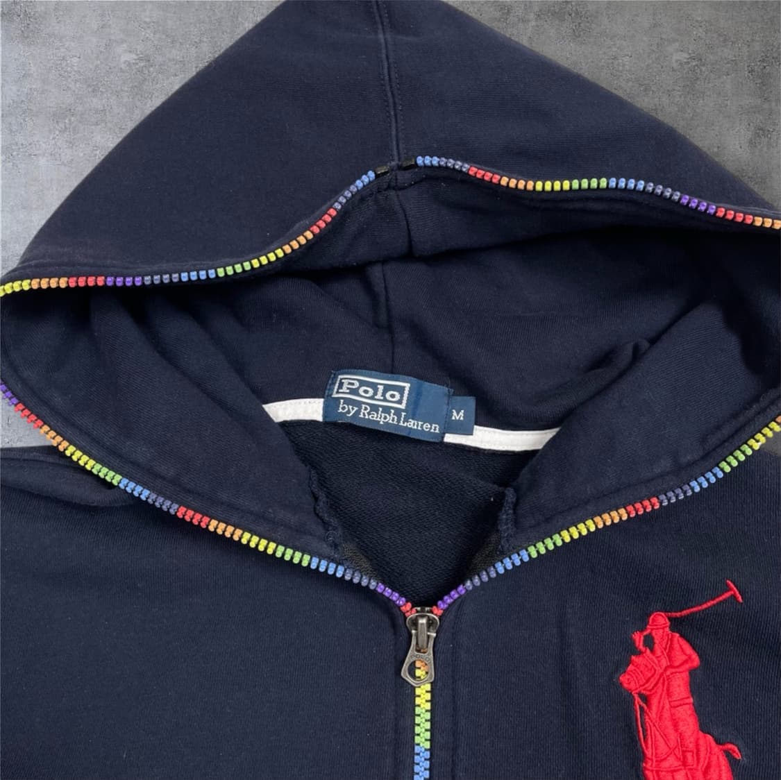 폴로 랄프로렌  네이비 빅포니 무지개 후드 집업 M 상품이미지3