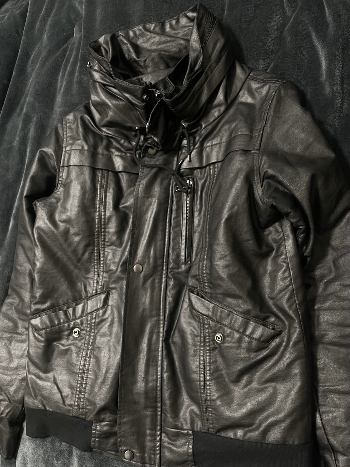 00s 하이넥 지퍼 포켓 레더 봄버자켓 데무다크웨어유니섹스에디슬리먼st 상품이미지3