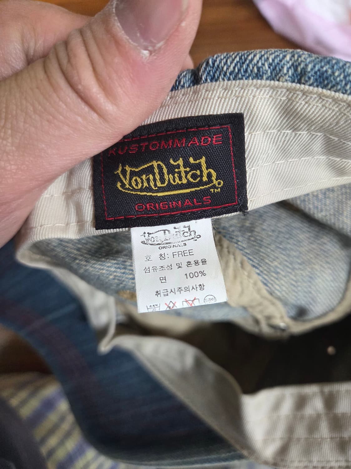 본더치 빈티지 가죽 스트랩 데님 모자 프리 상품이미지6