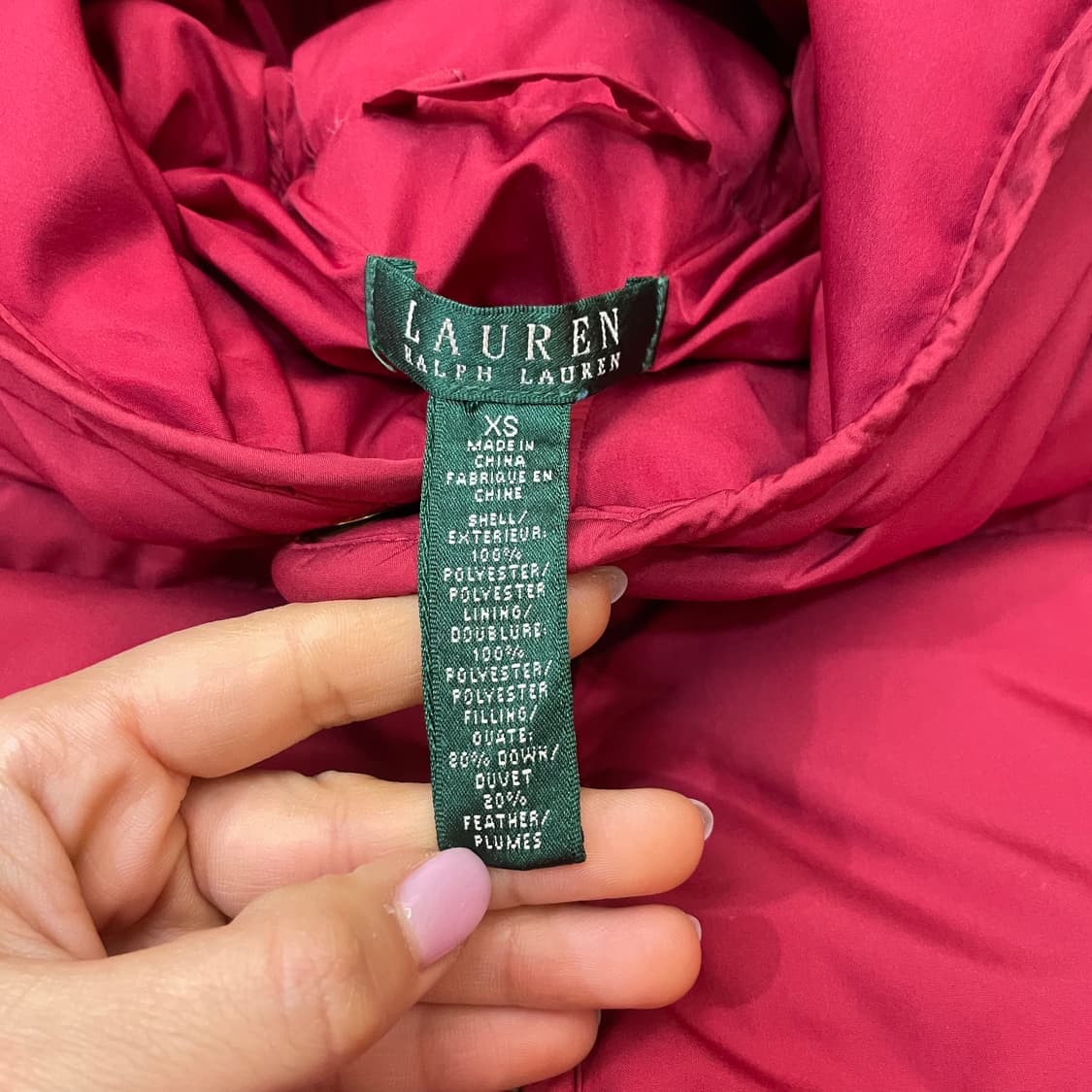 로렌 랄프로렌 레드 투지퍼 다운 후드 패딩 XS 상품이미지5