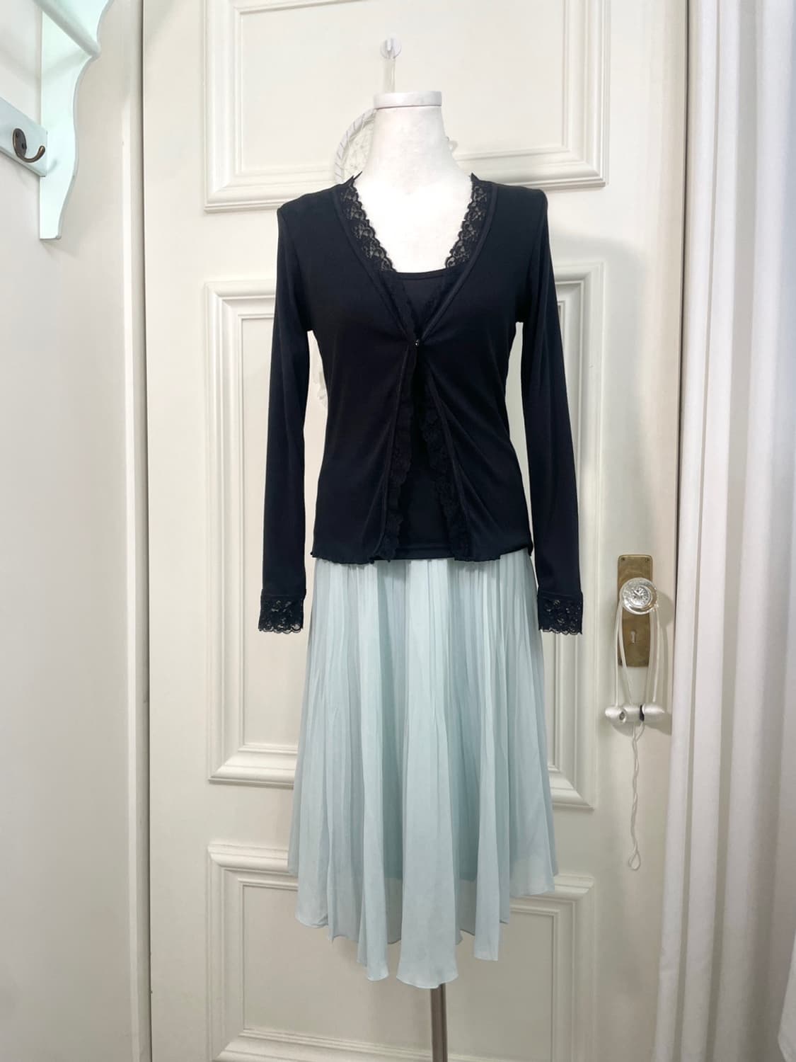 sheer mint pleats pure skirt(size-38) 상품이미지6