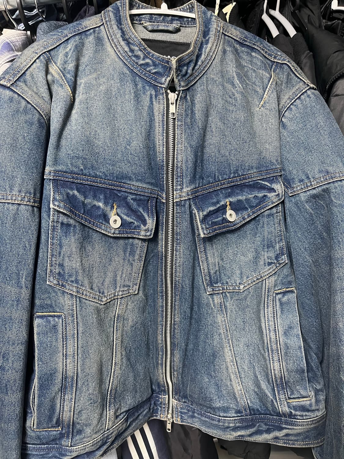 도프제이슨 워시드 데님 바이커 자켓 L 상품이미지3