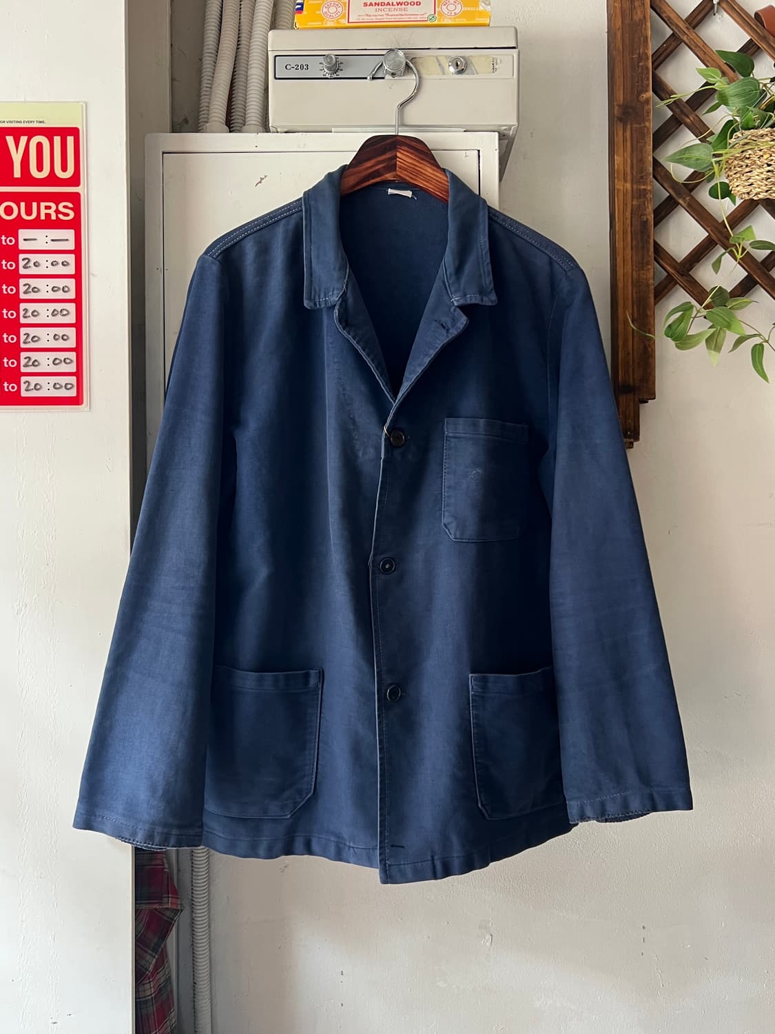 [M]90's 빈티지 워싱 몰스킨 프렌치 워크 자켓 상품이미지1