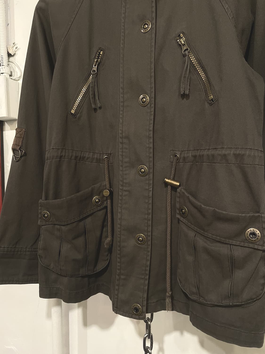 음각 버튼 스트랩 카키 후드 자켓 y2k 밀리터리 상품이미지3