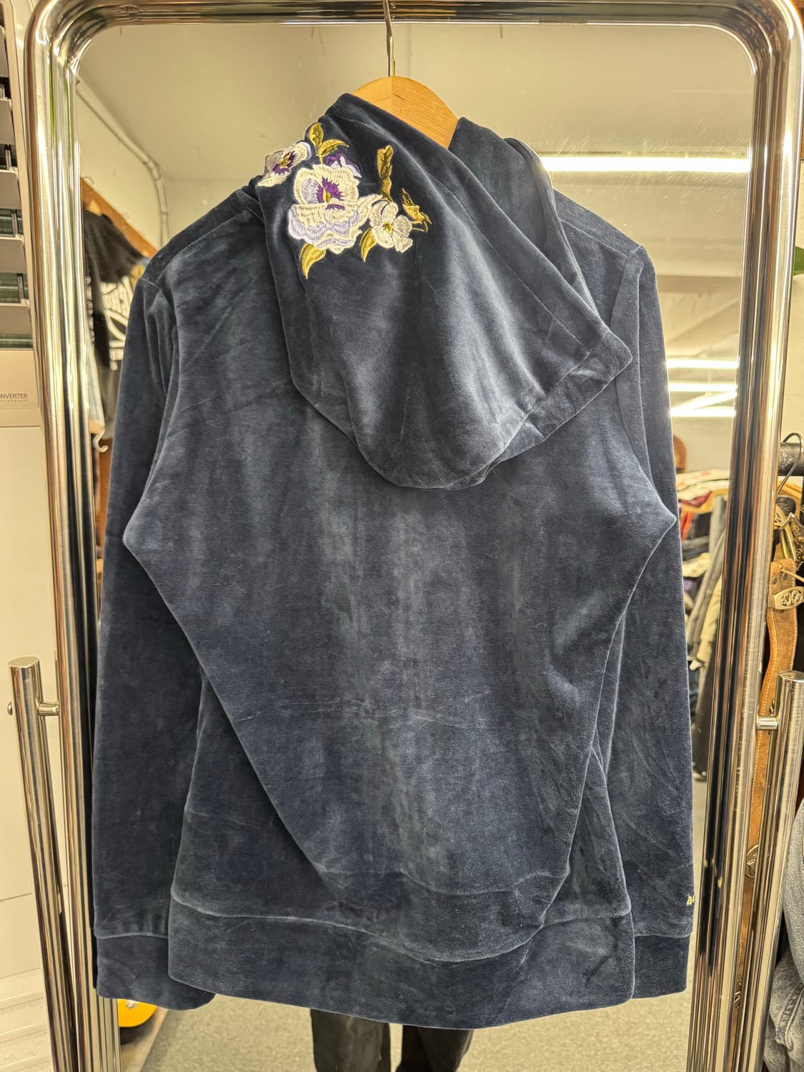 japanese vintage aimerfeel 꽃자수 벨벳 후드집업 상품이미지5