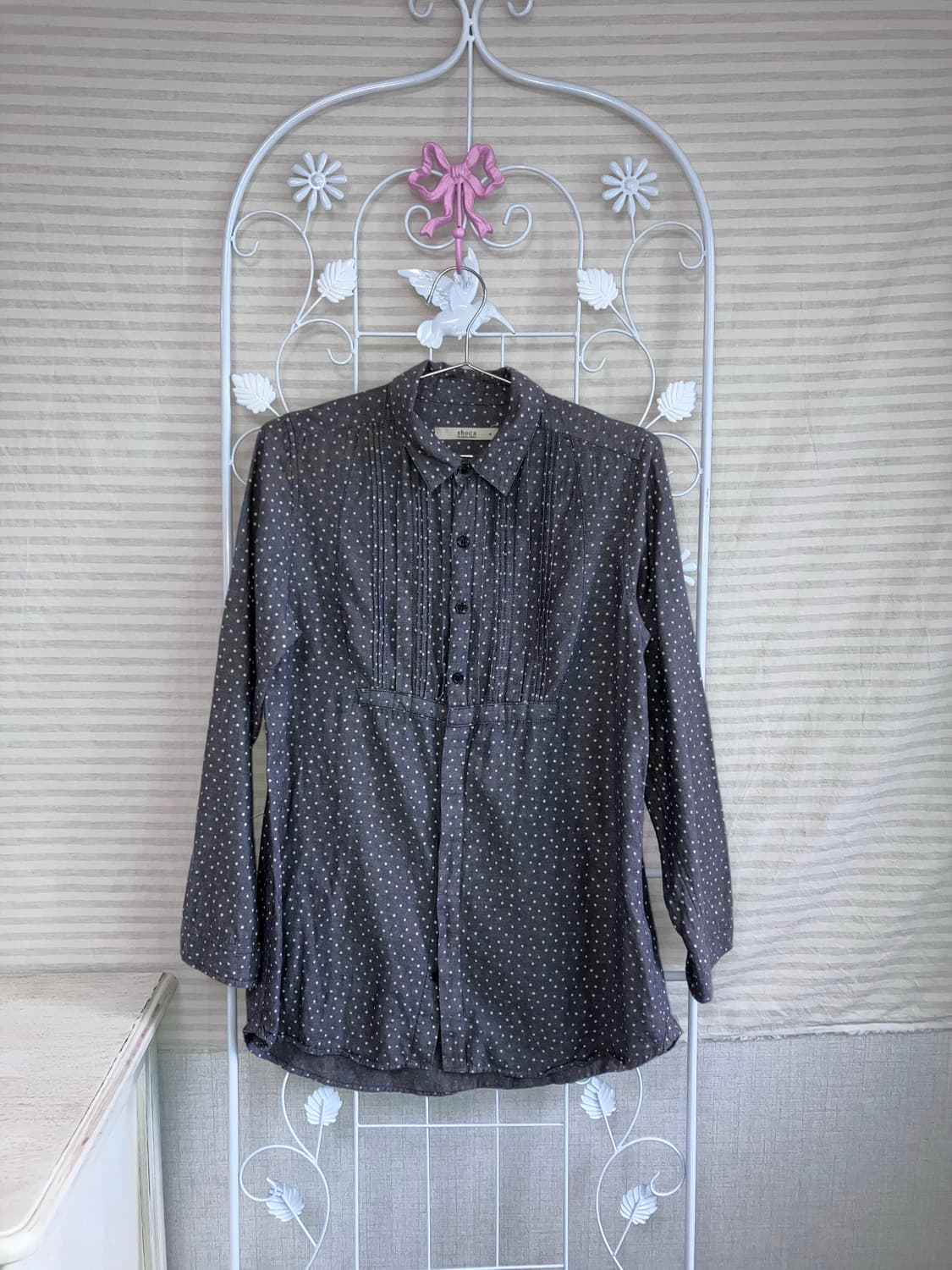 jpn vintage 차콜 도트 블라우스 y2k 스트릿 갸루 펑키 일본빈 상품이미지1