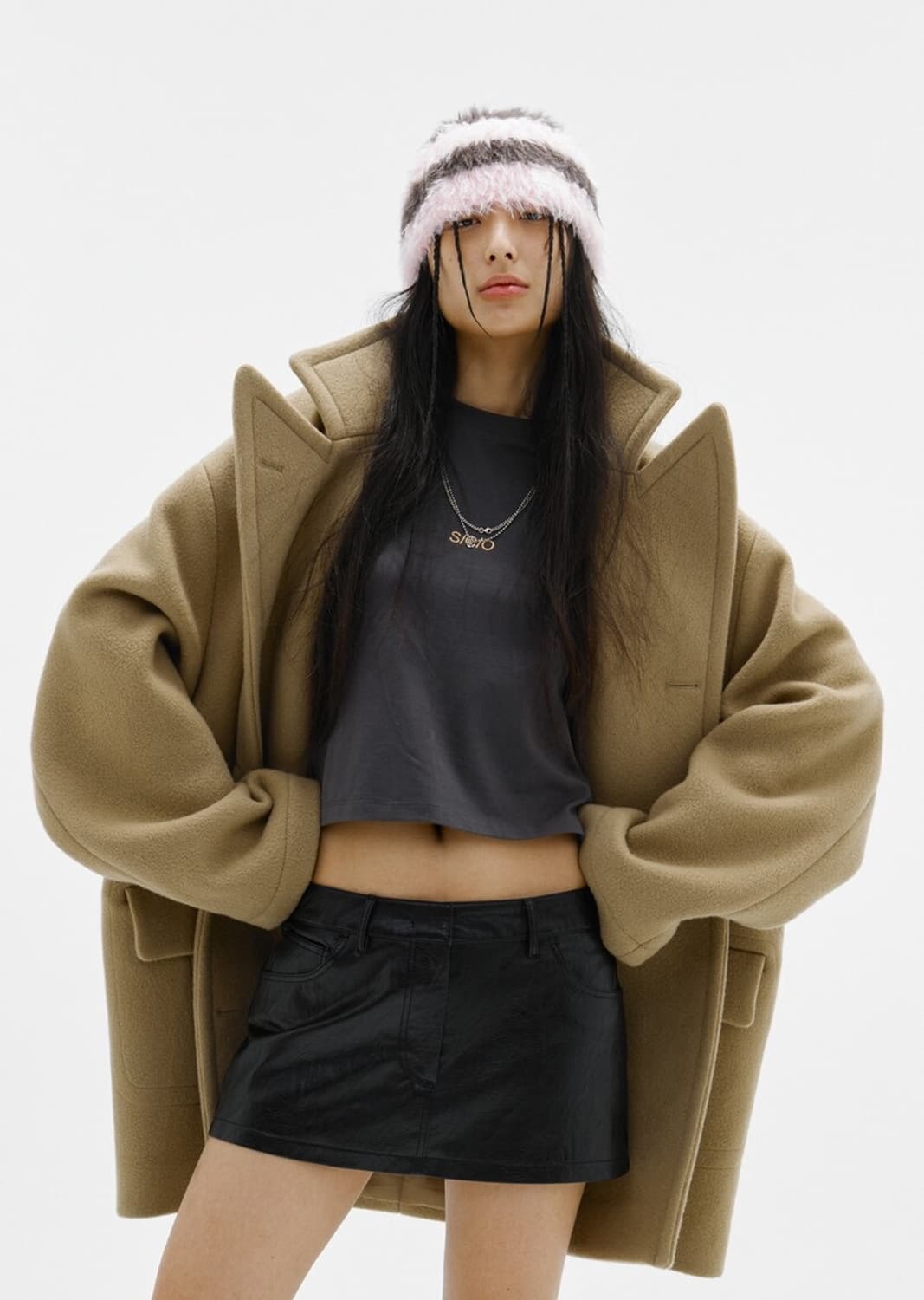 에스이오 SEO Fuzzy Stripe Beanie Pink OS 상품이미지3