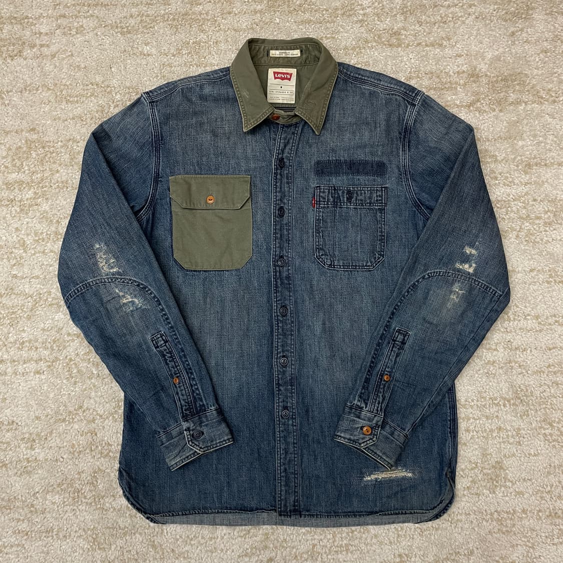 [M] 리바이스 재팬 밀리터리 데님 데미지, 패치 데님 워크 셔츠   상품이미지1