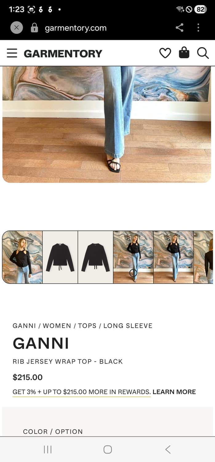 23‘SS Ganni Rib Jersey Wrap Blouse Black 상품이미지3
