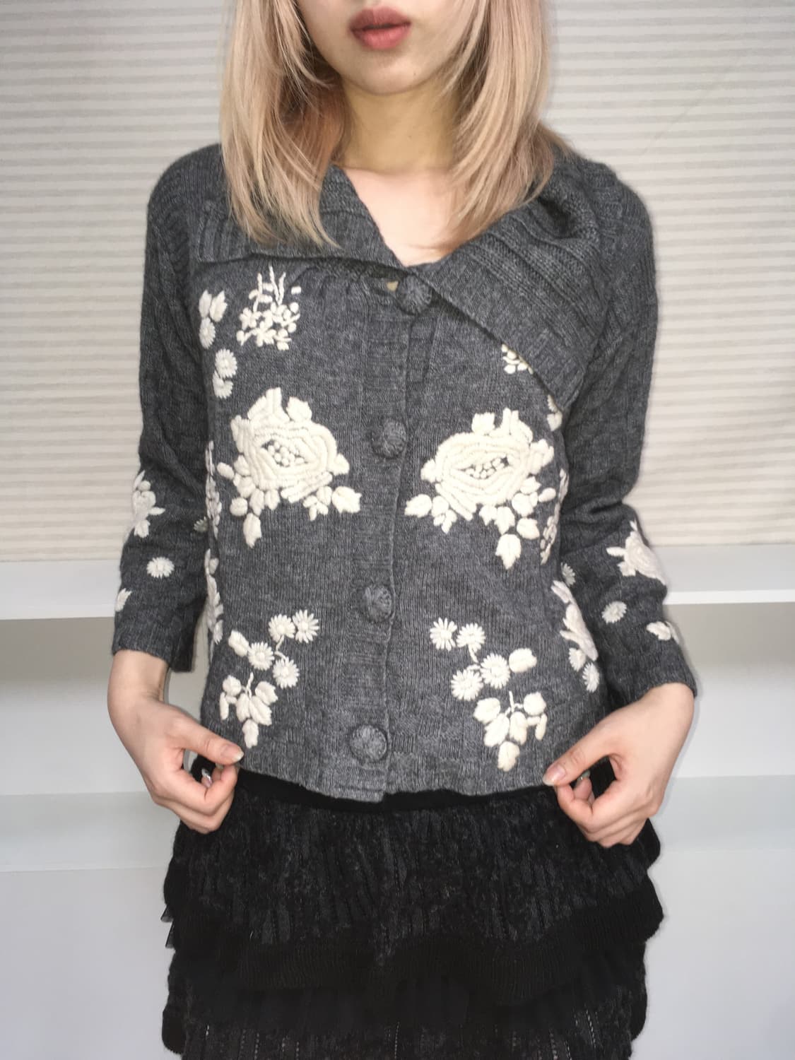 jpn vintage grey flower handwork cardiga 상품이미지2