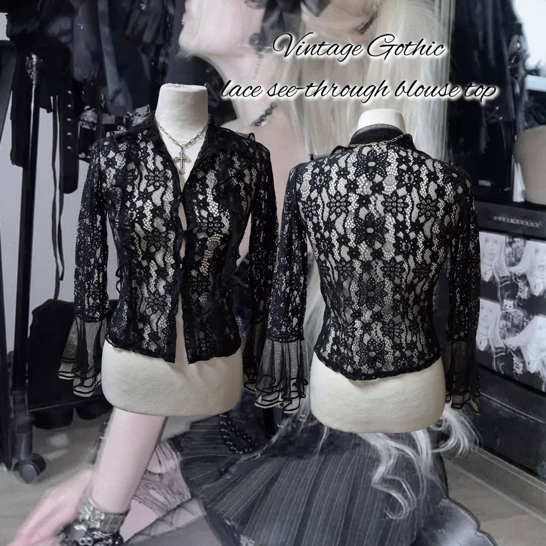 Vintage Gothic lace see-through blouse 상품이미지1
