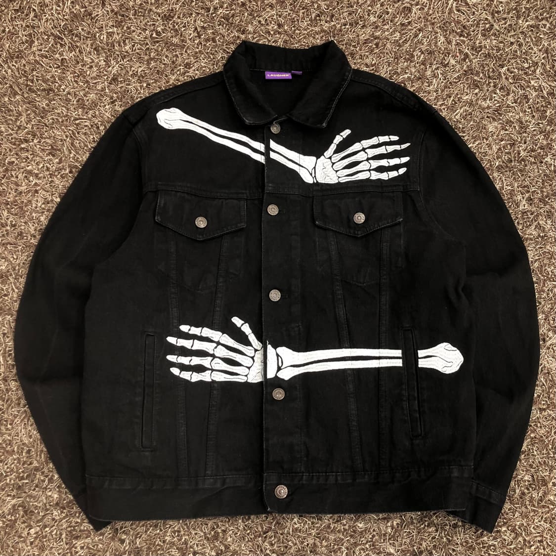 라퍼 스켈레톤 자수 블랙 데님 자켓 상품이미지3