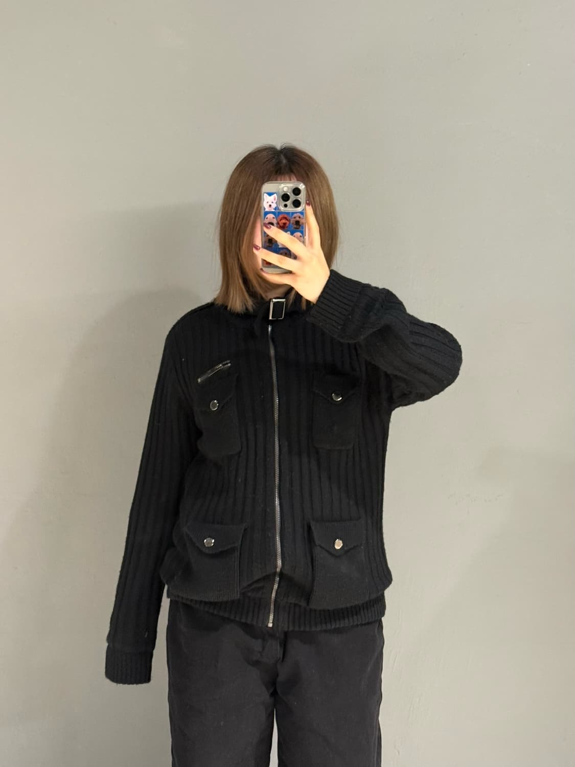 multi pocket neck buckle knit zip-up 상품이미지2
