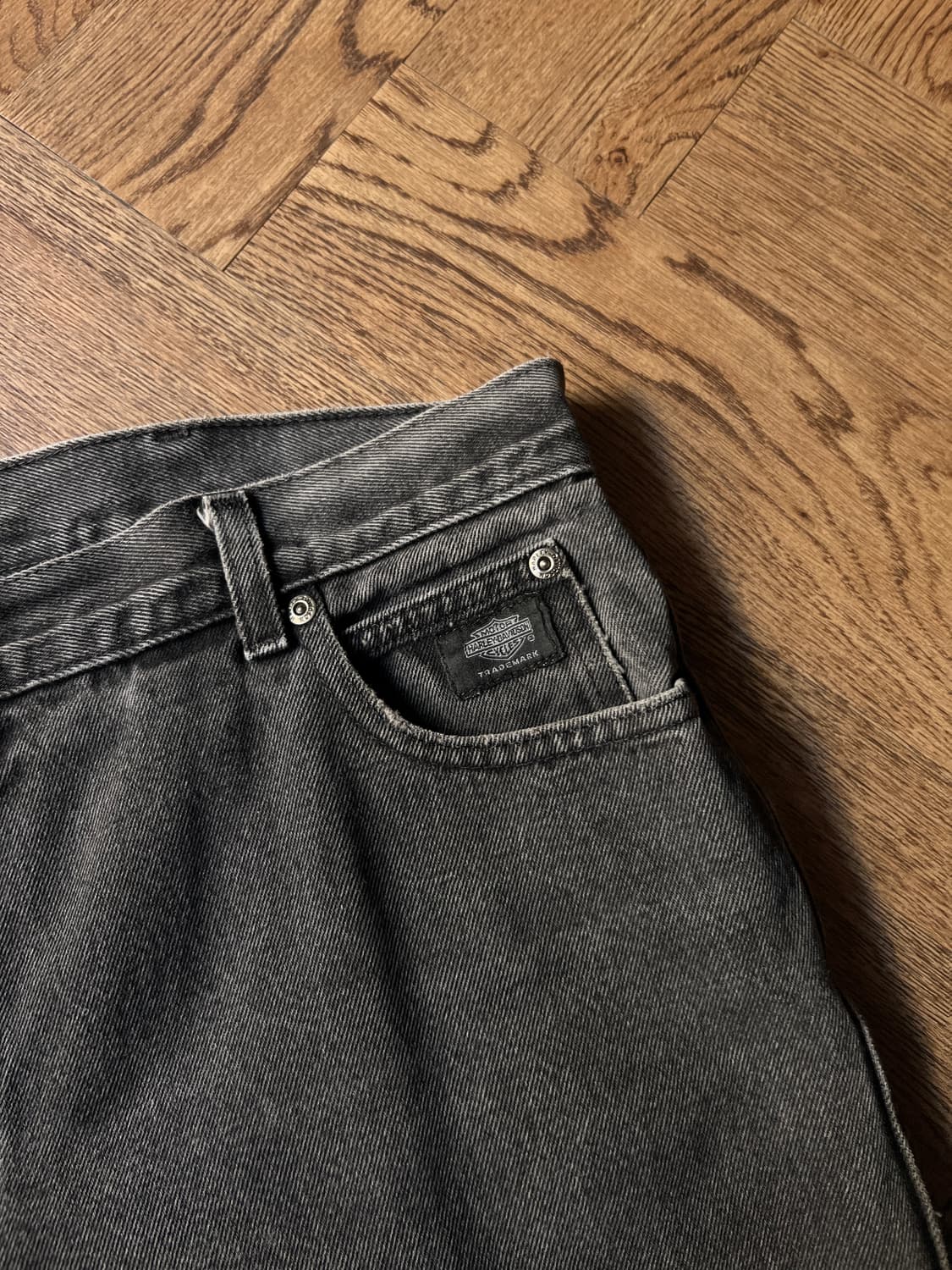 [38]00's 할리데이비슨 빈티지 워싱 흑청 데님 팬츠 상품이미지3