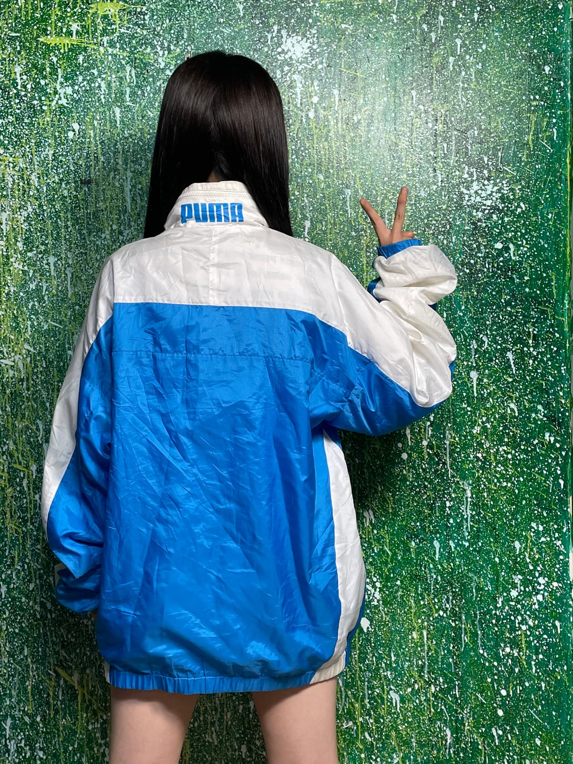 푸마 스카이블루 화이트 배색 바람막이 자켓 L 상품이미지3