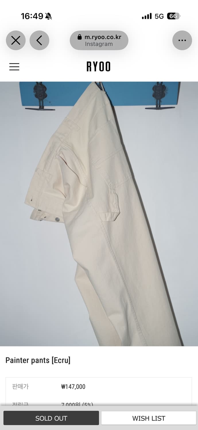 Ryoo Painter pants (L) 상품이미지1