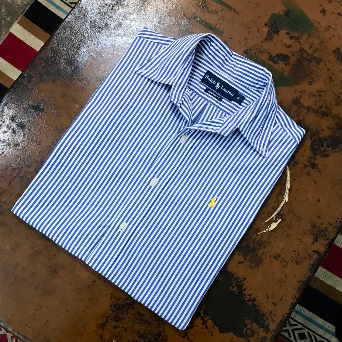 폴로랄프로렌 블루 스트라이프 반팔 셔츠 남성 102 여성 루즈핏 상품이미지1