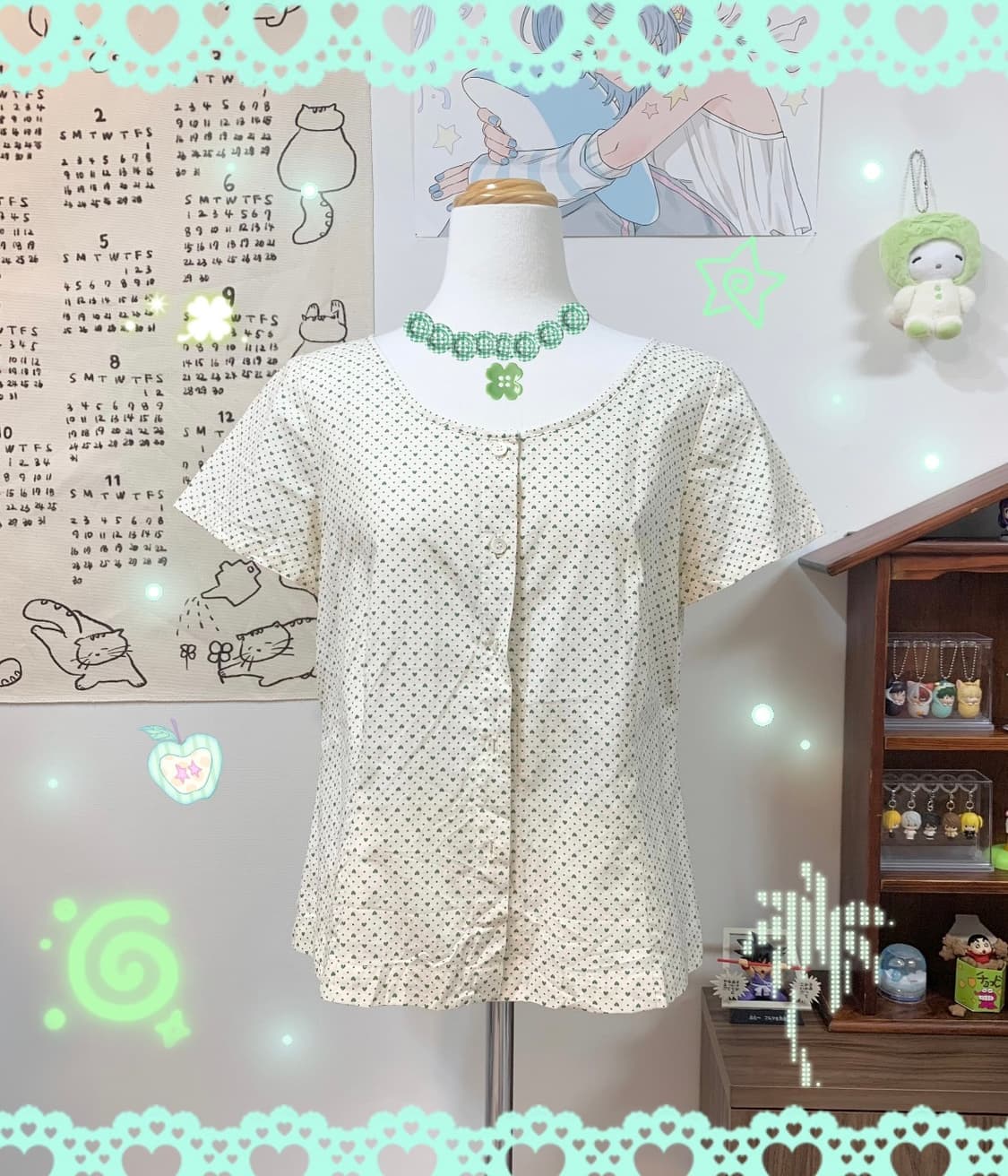 🍏 아오이유우 st 청사과 도트 하트 블라우스 🍏 상품이미지1